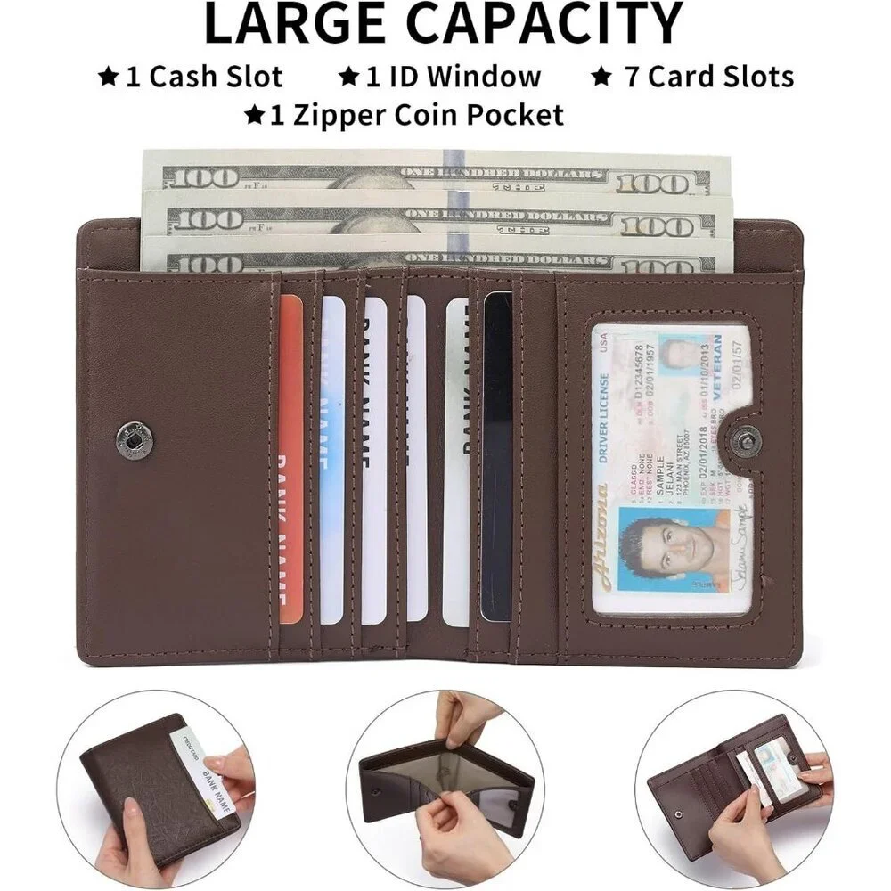 Men's A01 Brown Genuine Leather Minimalist Wallets Card Zipper Coin Pocket
